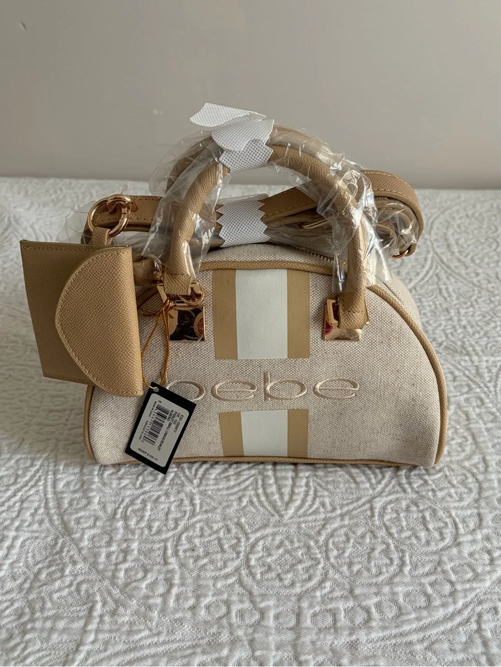 NWT bebe Paisley Small Canvas Bowler in Almond